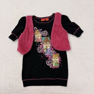 Y2K Alvin & Chipmunks -CHIPPETTES Kids Girls Layerd Long Sleeve Shirt Pink 7/8